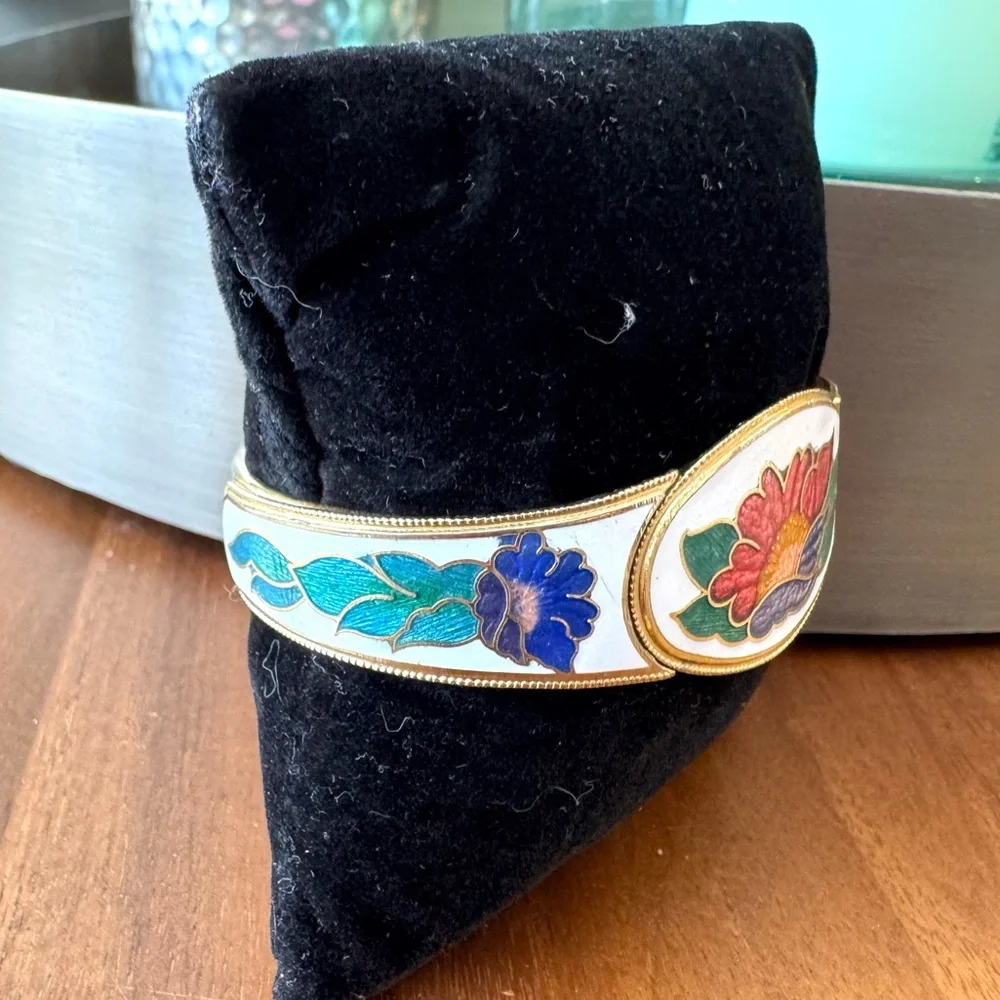 Floral Cloisonné Hinged Bracelet